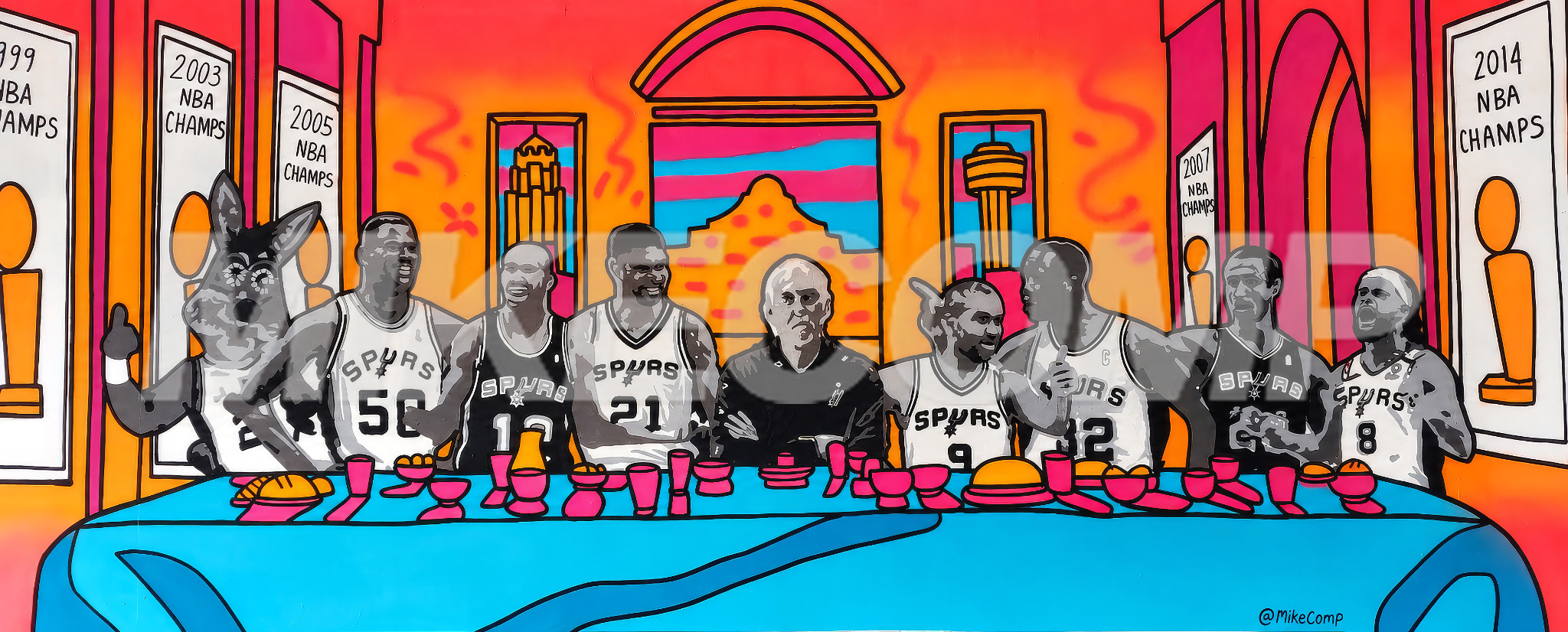 SPURS LAST SUPPER MURAL artwork by Mike Comp Arguello